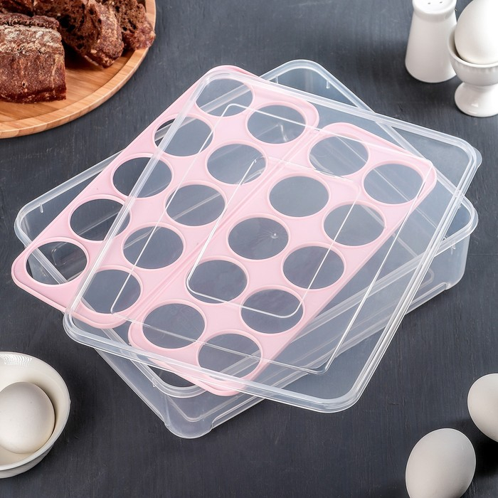 Контейнер для хранения яиц Доляна, 20 ячеек, 27,5×22×7 см, цвет МИКС Контейнер для хранения яиц Доляна, 20 ячеек, 27,5×22×7 см, цвет МИКС