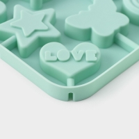 Форма для леденцов Доляна &laquo;Сладость&raquo;, силикон, 15&times;15&times;1,5 см, 8 ячеек, с палочками, цвет бирюзовый