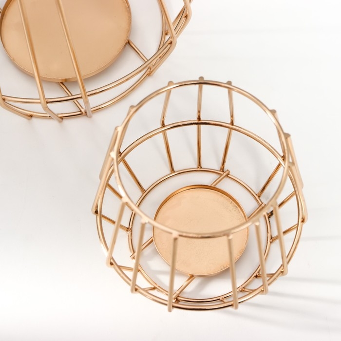 Подсвечник металл Подсвечник металл "Лофт. Каркас" золото набор 2 шт 10х10х10 15х16,5х16,5 см