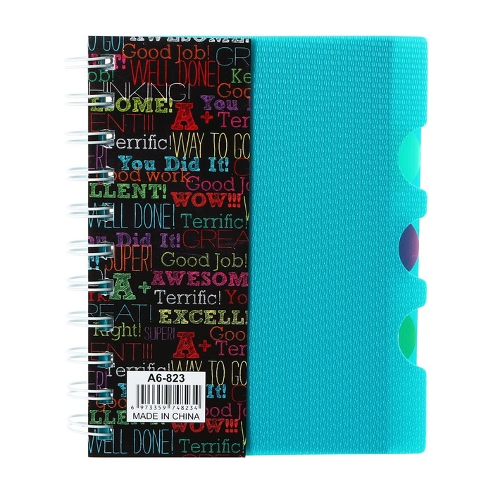 Блокнот на гребне А6, 100 листов, линия, обложка пластик, с разделителями "Граффити", МИКС