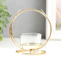 Подсвечник металл, стекло на 1 свечу "Пёрышки" d-4 см золото 7,5х10х11 см