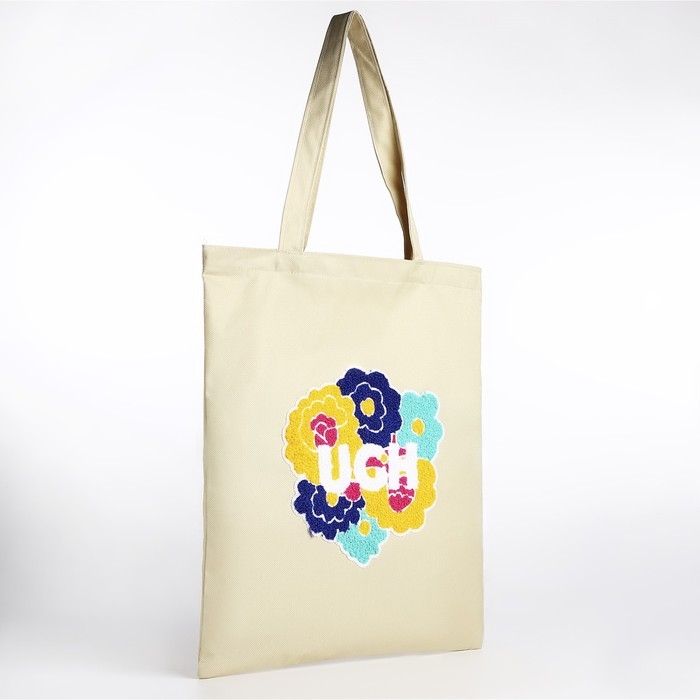 Шопер текстильный с вышивкой UGH , 40х35 см, бежевый цвет Шопер текстильный с вышивкой UGH , 40х35 см, бежевый цвет