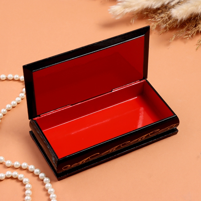 Шкатулка &laquo;Букет ландыши с сиренью&raquo;, черная, 8,5&times;17 см, лаковая миниатюра