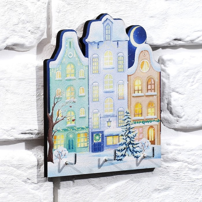 Ключница настенная новогодняя &laquo;Дома , ночь&raquo;, на Новый год