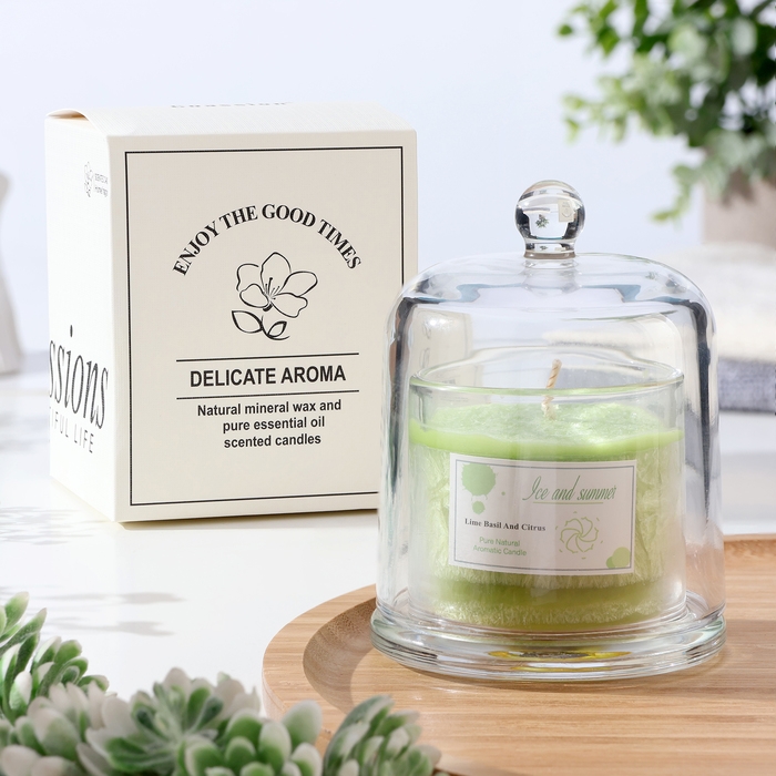 Свеча ароматическая в банке Свеча ароматическая в банке "Dome", лайм, базилик и цитрус