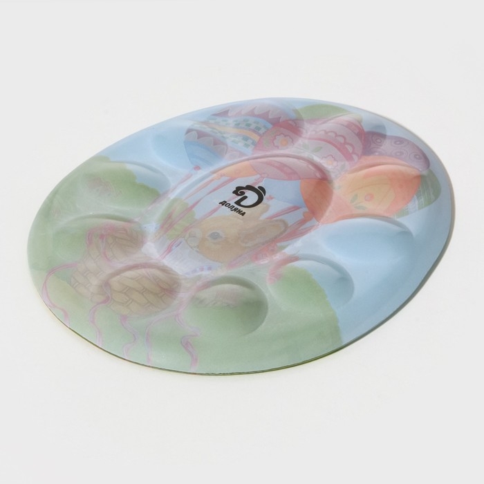 Подставка стеклянная для яиц 10 ячеек Доляна &laquo;Пасхальный кролик&raquo;, 24&times;20,5 см