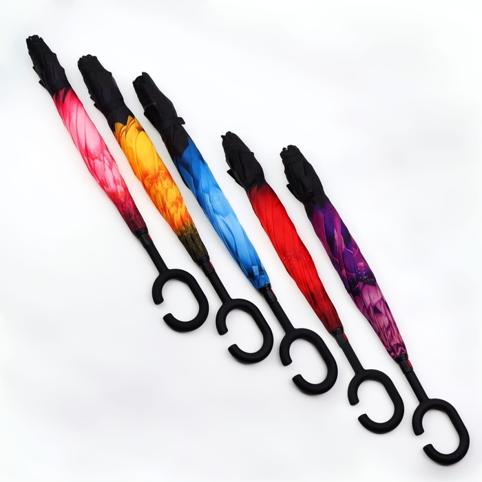 Зонт - наоборот &laquo;Цветы&raquo;, механический, 8 спиц, R = 53 см, цвет МИКС