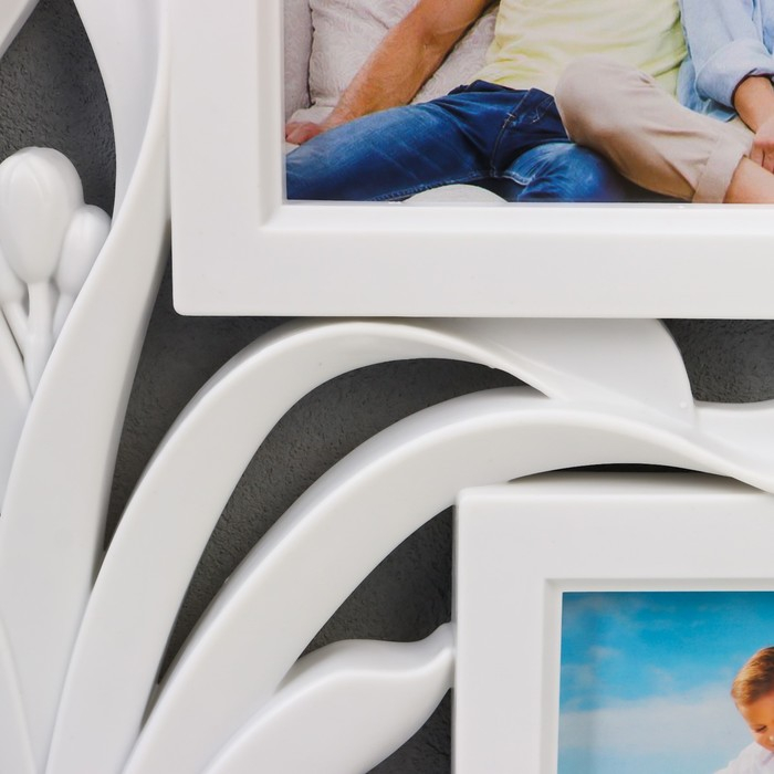 Фоторамка пластик на 4 фото 10х15 см Фоторамка пластик на 4 фото 10х15 см "Цветущий панданус" белый 40х33,5 см