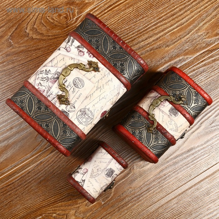 Шкатулка дерево сундучок (набор 3 шт) Шкатулка дерево сундучок (набор 3 шт) "Экспедиция" 9х6х7 см; 14х9,5х9 см; 19х13х13 см