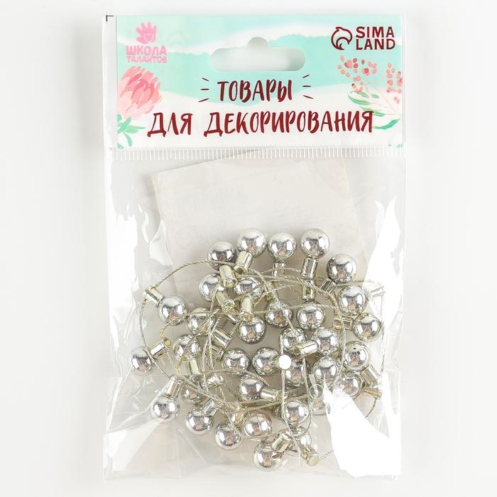 Миниатюра кукольная &laquo;Гирлянда - шарик&raquo; длина 1 метр, игрушка: 1,5&times;0,8 см, цвет серебряный