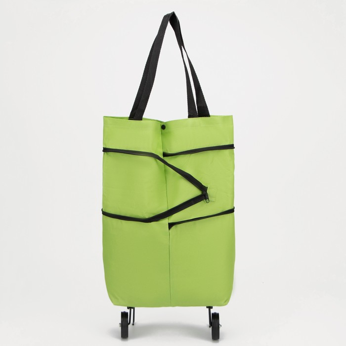 Сумка хозяйственная складная на 2х колёсах, на кнопке, цвет зелёный Сумка хозяйственная складная на 2х колёсах, на кнопке, цвет зелёный