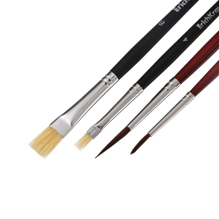 Набор кистей пони и щетина 4 штуки, ErichKrause "JollyFriends" для акварели и гуаши, в блистере