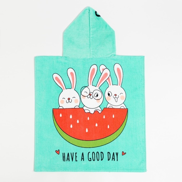 Полотенце-пончо детское махровое Крошка Я &laquo;Зайчики&raquo; 60х120см, 100% хлопок, 300гр/м2