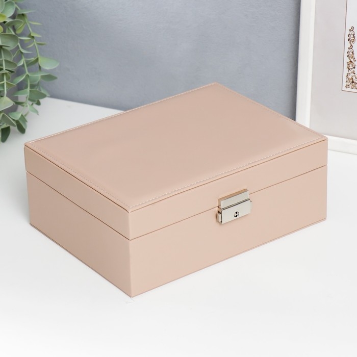 Шкатулка кожзам для украшений Шкатулка кожзам для украшений "Кремовая матовая" 9х23х17 см