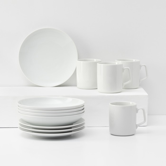 Набор фарфоровой посуды &laquo;Универсальный&raquo;, 12 предметов: тарелка d=20 см, глубокая 600 мл, d=20 см, кружка 350 мл