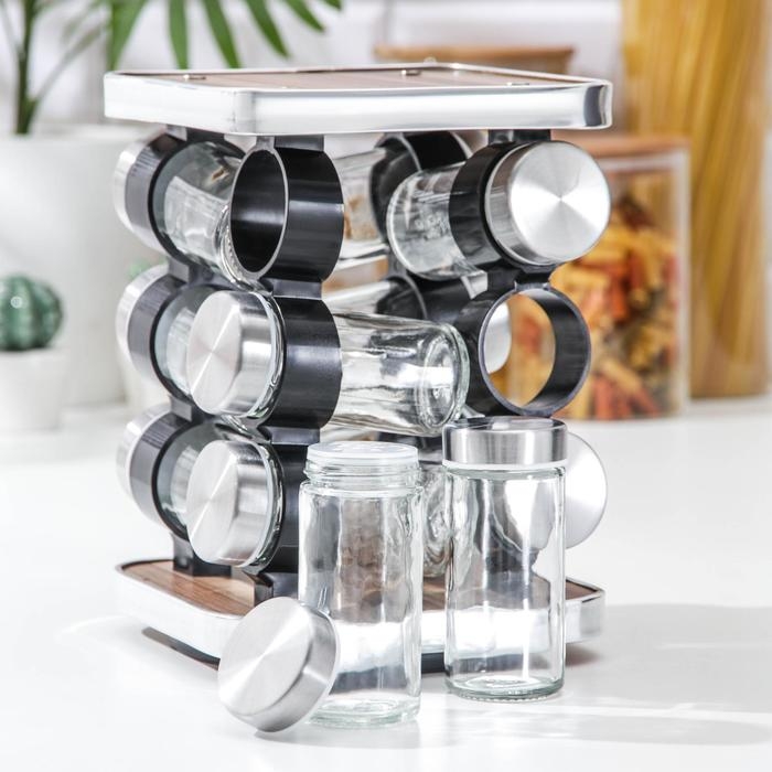 Набор для специй &laquo;Модерн&raquo;, 32,5&times;7&times;12,5 см, ёмкость, 90 мл, 4&times;9,5 см, 12 шт