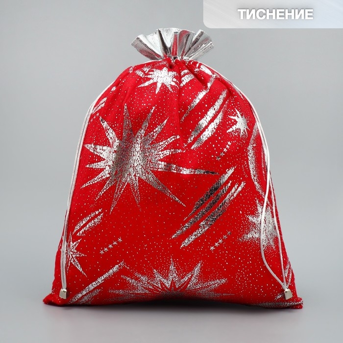 Мешочек подарочный плюш &laquo;Полярная звезда&raquo;, тиснение, 30 х 40 см +/- 1.5 см, Новый год