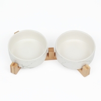 Миски керамические двойные на подставке 2 х 450 мл  28,5 х 15,5 х 7 см, мрамор