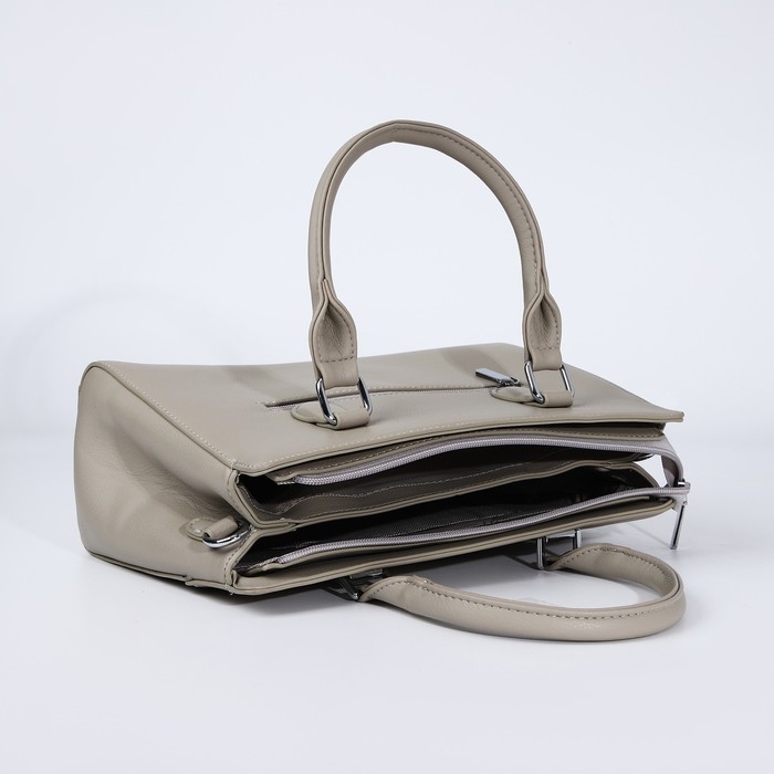 Сумка-тоут на молнии, наружный карман, цвет светло-серый Сумка-тоут на молнии, наружный карман, цвет светло-серый