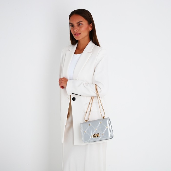 Сумка-мессенджер на молнии, цвет серебряный