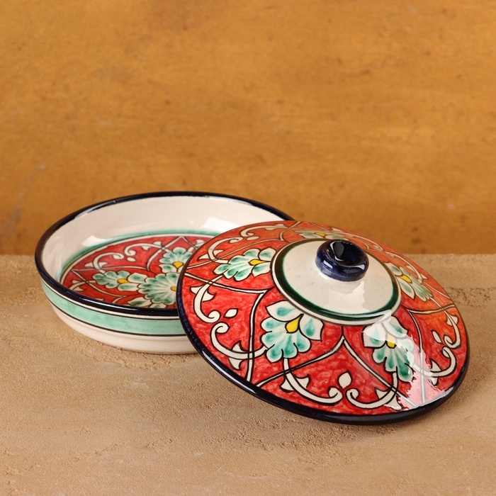 Масленка Риштанская Керамика "Узоры", 17 см, красная