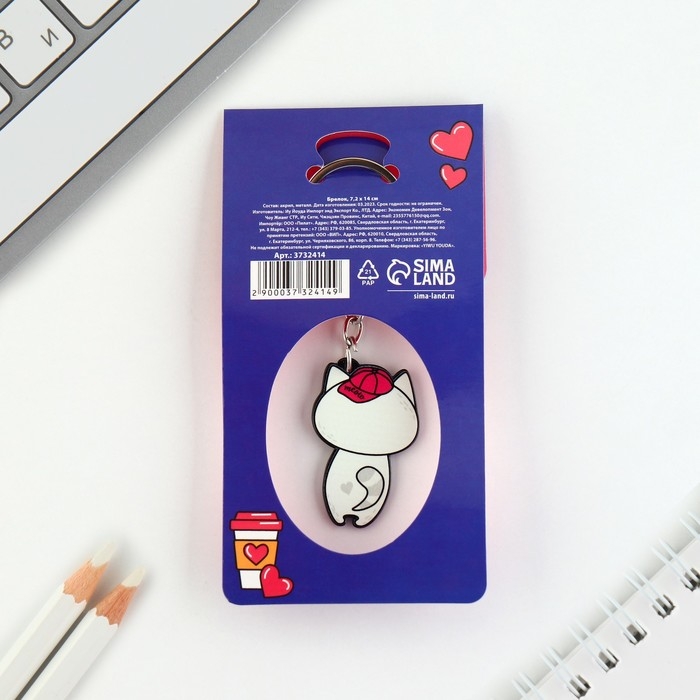 Брелок для ключей акриловый &laquo;Котик&raquo;, 3,5 х 10 см