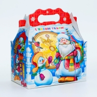 Новый год. Подарочная коробка Новогодняя Ларец простой "Часики" с анимацией 20 х 12 х 17 см.