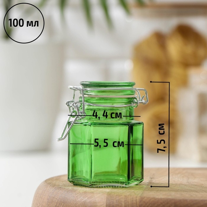 Банка стеклянная для хранения сыпучих продуктов &laquo;Грани&raquo;, 100 мл, 5,5&times;8 см, с бугельным замком, цвет МИКС
