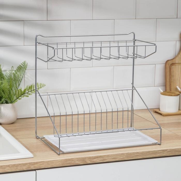 Сушилка для посуды с поддоном, 38&times;24&times;38 см, цвет хром