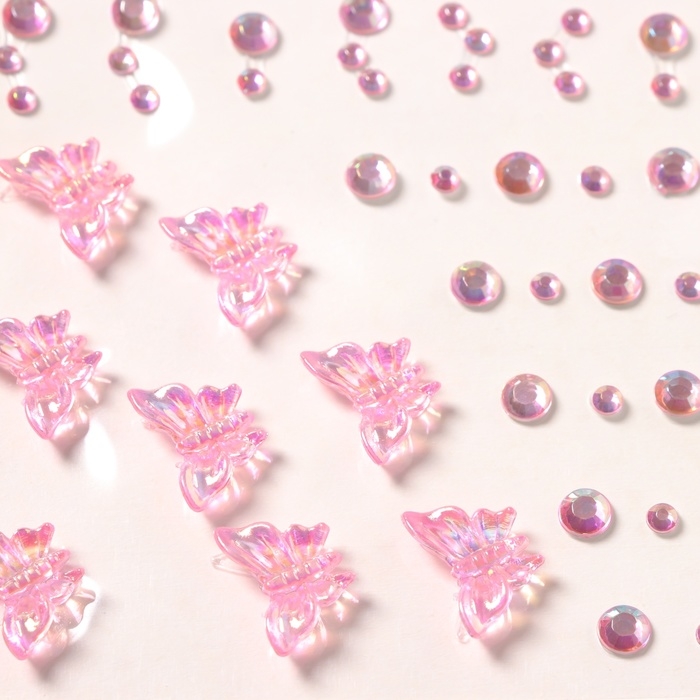 Наклейка пластик стразы "Полёт бабочки" розовая 11х7,8 см