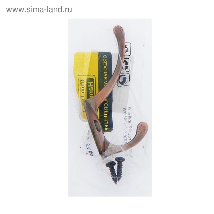 Крючок мебельный ТУНДРА TKD008, двухрожковый, медь