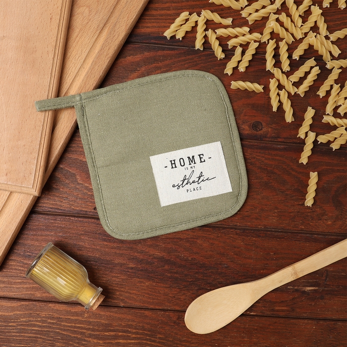 Прихватка Этель Прихватка Этель "HOME", цвет зелёный, 16х16 см, 50%хл, 50%лен