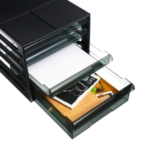 Файл-кабинет 4-секционный СТАММ, черный корпус, черные лотки