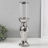 Подсвечник керамика, стекло на 1 свечу "Версаль" d=7,5 см серебро 9,5х9,5х38,5 см