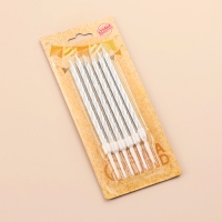 Свечи в торт "Металлик", 14 см, 12 шт, серебристые