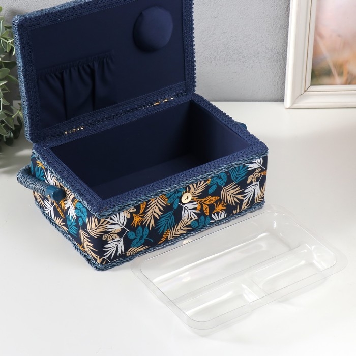 Шкатулка для рукоделия "Лесные веточки на синем" 24х16х11 см