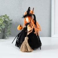 Кукла интерьерная "Ведьмочка в чёрном платье с метлой" 7х11,5х22 см