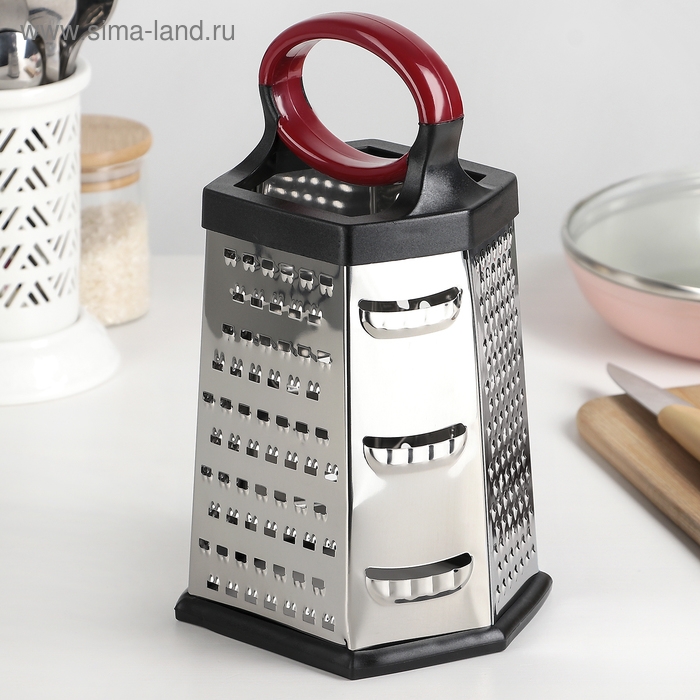 Тёрка шестигранная Доляна &laquo;Нео&raquo;, 14&times;12&times;22 см, прорезиненное дно, цвет чёрный, красный