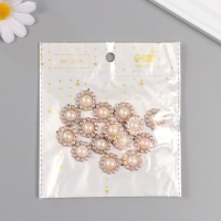 Декор для творчества пластик, стразы "Круглый цветок с жемчужиной" набор 15 шт 1,9х1,9 см