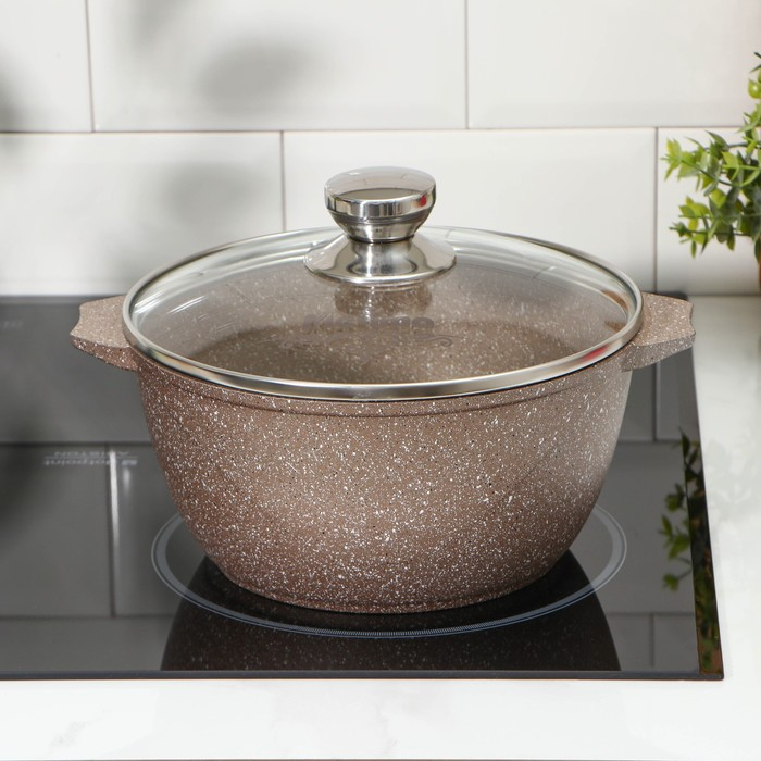 Кастрюля &laquo;Гранит Brown&raquo;, 3 л, d=24 см, h=19.5 см, антипригарное покрытие, цвет коричневый