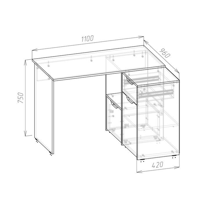 Стол угловой Правый Мико, 1100х960х750, Белый/Бриллиант/Бетон