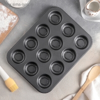 Форма для выпечки Доляна &laquo;Пудинг&raquo;, 35&times;27&times;3 см, 12 ячеек, антипригарное покрытие, цвет чёрный