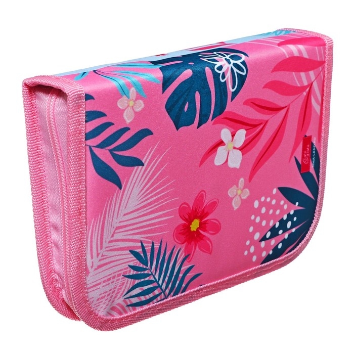 Пенал 3 секции, вкладка внутри, 140 х 210 х 40 мм, тканевый, Calligrata TOP Block Пенал 3 секции, вкладка внутри, 140 х 210 х 40 мм, тканевый, Calligrata TOP Block "Фламинго"