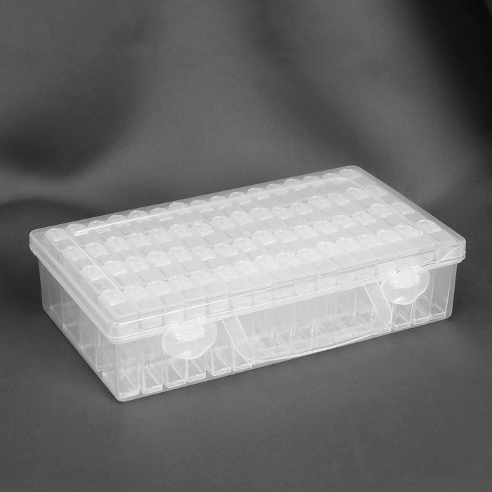 Набор баночек для рукоделия, 64 баночки, 1,5 &times; 3 &times; 5 см, в контейнере, 13 &times; 22 &times; 5 см, с наклейками, цвет прозрачный