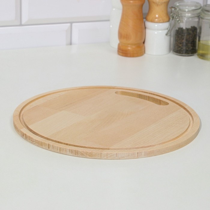 Доска разделочная деревянная с желобом Доска разделочная деревянная с желобом "Круг" 24х24х0,8 см береза