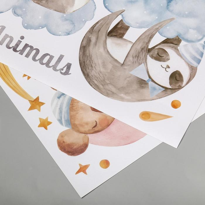 Наклейка пластик интерьерная "Спящие животные" 30х90 см 2 листа