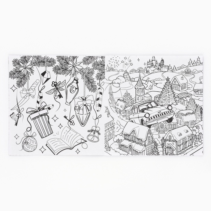 Раскраска антистресс на новый год. Альбом для вдохновения &laquo;Магия Нового года&raquo;, 19 страниц, символ года 2025