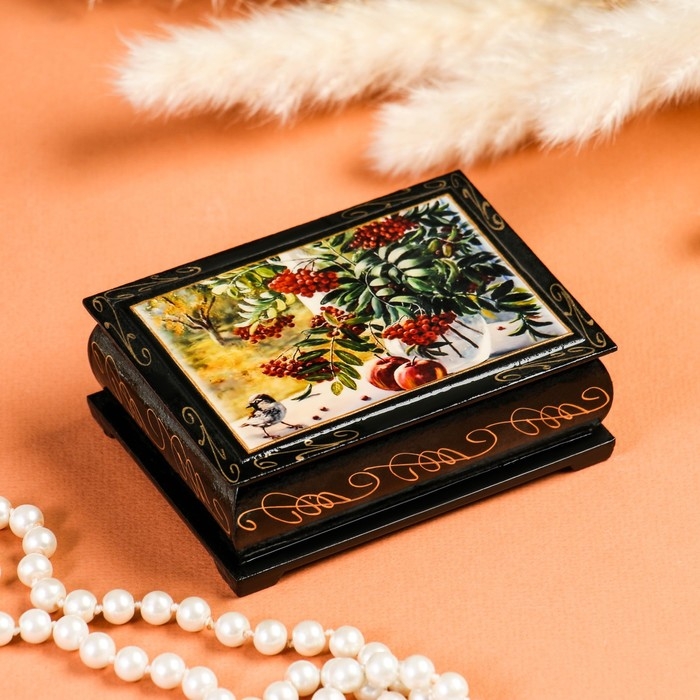 Шкатулка &laquo;Рябина на окне&raquo;, 7,5&times;10 см, лаковая миниатюра