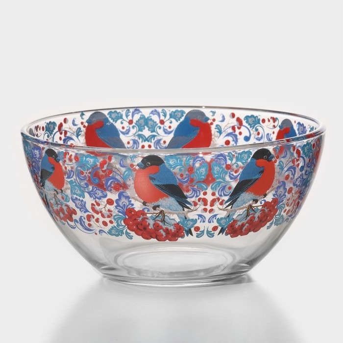 Салатник &laquo;Снегири на рябине&raquo;, стеклянный, 900 мл