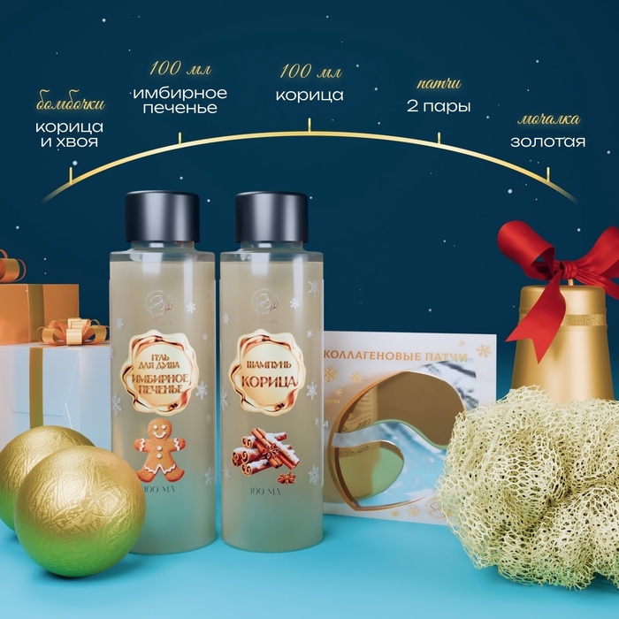 Новогодний подарочный набор косметики «Зимнее путешествие» для душа и ванны, золотая серия Новогодний подарочный набор косметики «Зимнее путешествие» для душа и ванны, золотая серия